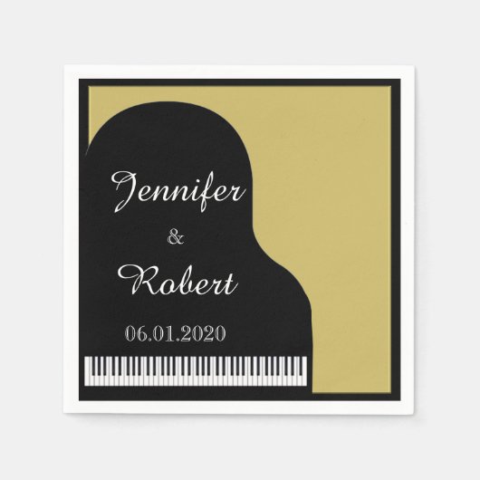 Serviette En Papier Mariage Piano Noir et Or Napkin (Devant)