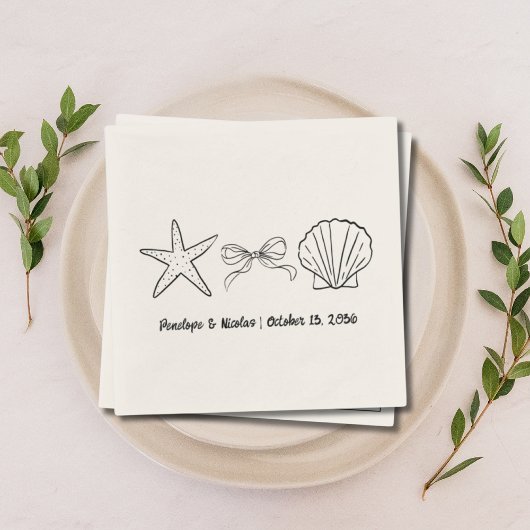 Serviette En Papier Mariage Plage Formel Faveur Seashell & Bow Napkins