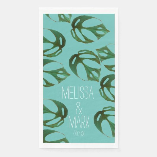Serviette En Papier Mariage plage Monstera Nom des couples (Devant)
