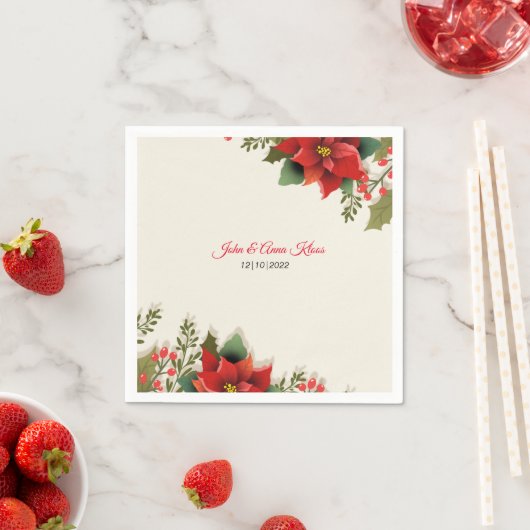 Serviette En Papier Mariage Poinsettia Napkins (En situation)