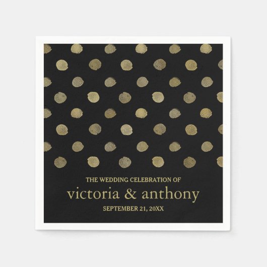 Serviette En Papier Mariage Pois moderne Black & Gold (Devant)