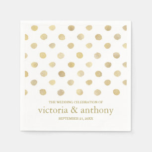 Serviette En Papier Mariage Pois moderne blanc et or