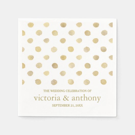 Serviette En Papier Mariage Pois moderne blanc et or (Devant)