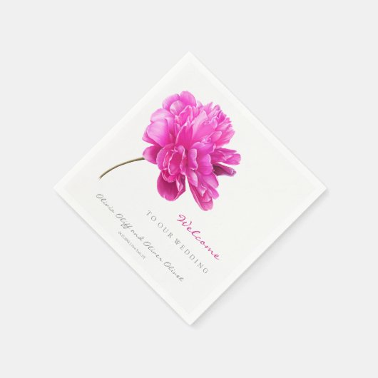 Serviette En Papier Mariage Pony rose brillant Bienvenue (Coin)