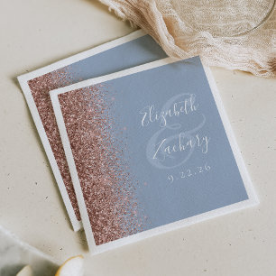 Serviette En Papier Mariage Poussiéreux Bleu Paillettes Or Rose Modern