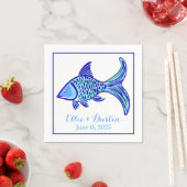 Serviette En Papier Mariage Preppy Blue Fish Personnalisé (En situation)