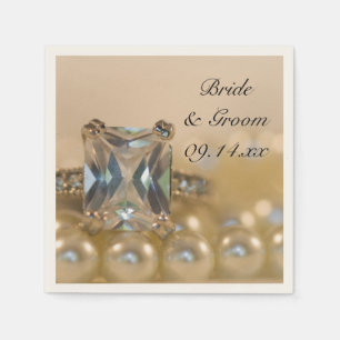 Serviette En Papier Mariage Princess Diamond Ring et White Pearl