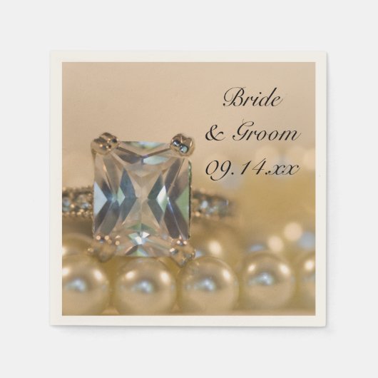 Serviette En Papier Mariage Princess Diamond Ring et White Pearl (Devant)