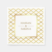 Serviette En Papier Mariage Quatrefoil Marocain blanc et or (Devant)
