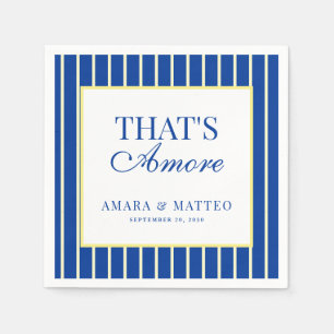 Serviette En Papier Mariage rayé bleu et jaune That's Amore