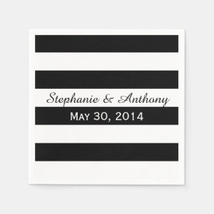 Serviette En Papier Mariage rayé noir et blanc