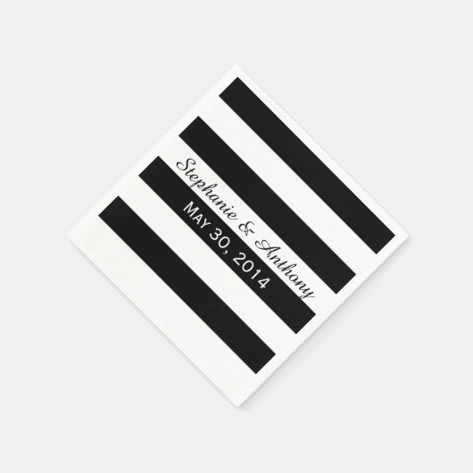 Serviette En Papier Mariage rayé noir et blanc (Coin)