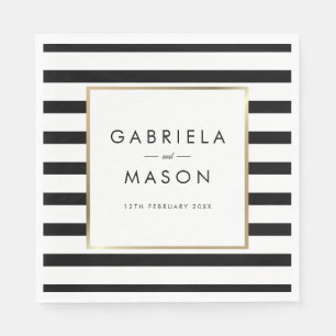 Serviette En Papier Mariage Rayure Classique    Faux Or Feuille