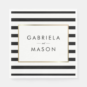 Serviette En Papier Mariage Rayure Classique    Faux Papier D'or
