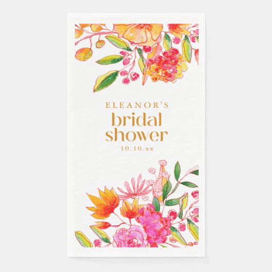 Serviette En Papier Mariage Réception Fleur Aquarelle Rose Orange Mode (Devant)