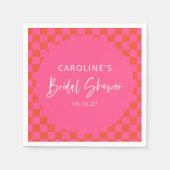 Serviette En Papier Mariage Réception Rose Orange Chaud Damier Rétro (Devant)