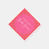 Serviette En Papier Mariage Réception Rose Orange Chaud Motif Damier R (Coin)