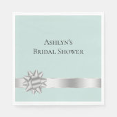 Serviette En Papier Mariage Réception Ruban Argenté Mint (Devant)