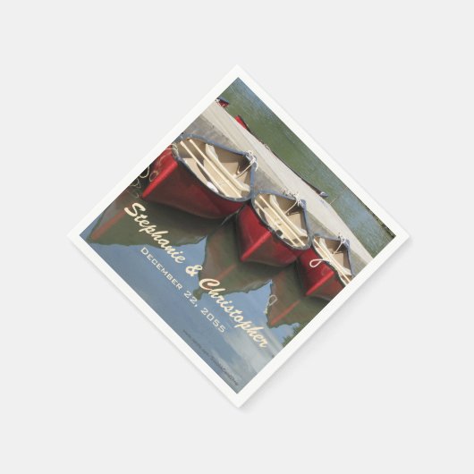 Serviette En Papier Mariage Red Canoes Nom et date (Coin)