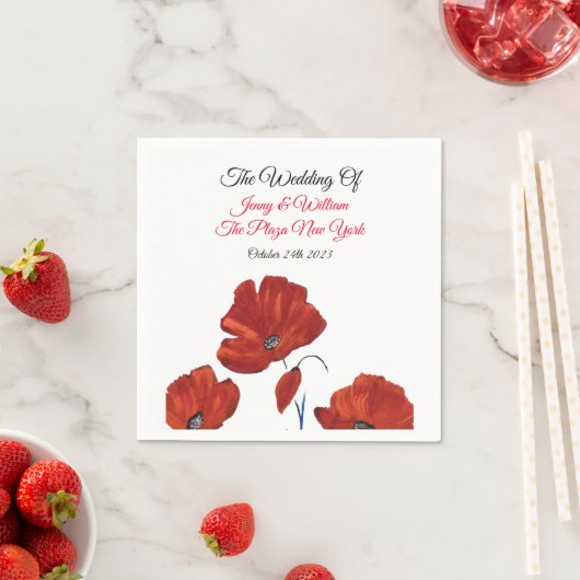 Serviette En Papier Mariage Red Poppies (En situation)