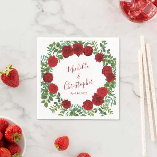 Serviette En Papier Mariage Red Rose (En situation)