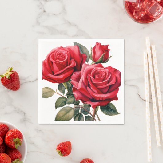 Serviette En Papier Mariage Red Roses (En situation)
