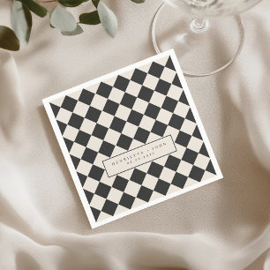 Serviette En Papier Mariage rétro à carreaux de style argent ancien
