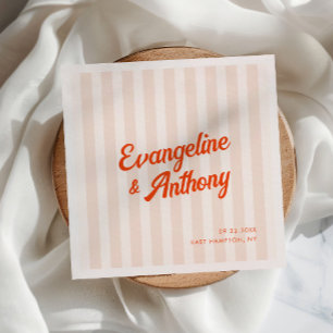 Serviette En Papier Mariage Rétro à Rayures avec Pêche et Mandarine