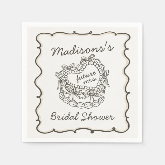 Serviette En Papier Mariage rétro cœur coquette gâteau beige ruban (Devant)