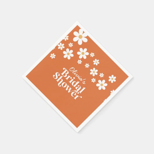 Serviette En Papier Mariage rétro daisy orange brûlé (Coin)
