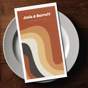 Serviette En Papier Mariage Rétro des Années 70 Orange Brûlé Personnal