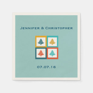 Serviette En Papier Mariage rétro design customisé 4 arbres de Noël