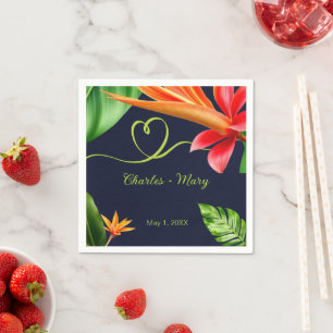 Serviette En Papier Mariage Rétro Feuilles et Fleurs Tropicales