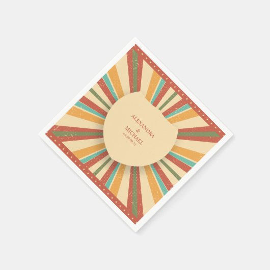 Serviette En Papier Mariage Rétro Groovy Années 70 Tons Sombres (Coin)