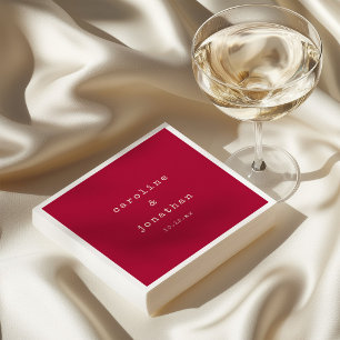 Serviette En Papier Mariage Rétro Minimaliste Rouge Cramoisi à la Mach