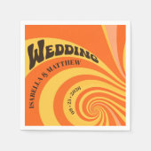 Serviette En Papier Mariage rétro orange les années 70 jaune (Devant)