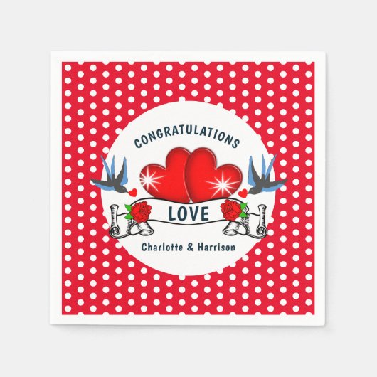 Serviette En Papier Mariage Retro Rockabilly Hearts (Devant)