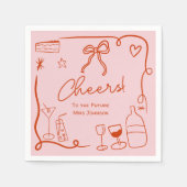 Serviette En Papier Mariage rétro rose rouge douche de mariage illustr (Devant)