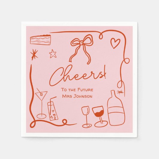 Serviette En Papier Mariage rétro rose rouge douche de mariage illustr (Devant)