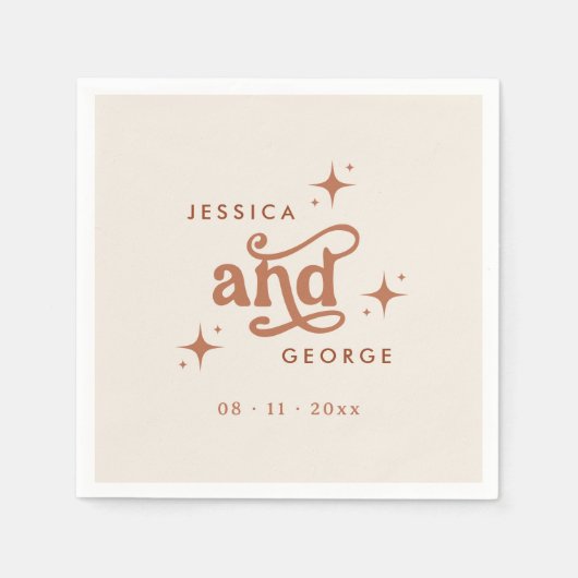 Serviette En Papier Mariage rétro, Terracotta Boho (Devant)