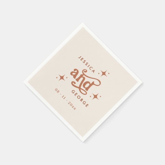 Serviette En Papier Mariage rétro, Terracotta Boho (Coin)