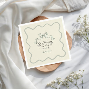 Serviette En Papier Mariage rétro vintage cygne rayures dessinées à la