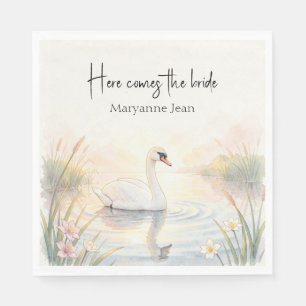 Serviette En Papier Mariage Romantique à l'Aquarelle avec Cygne