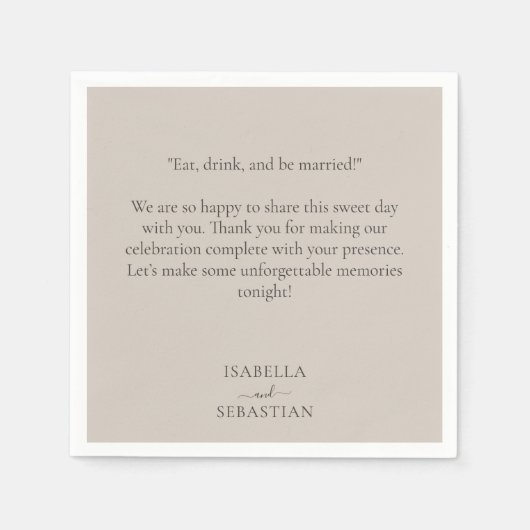 Serviette En Papier Mariage Romantique Beige (Devant)
