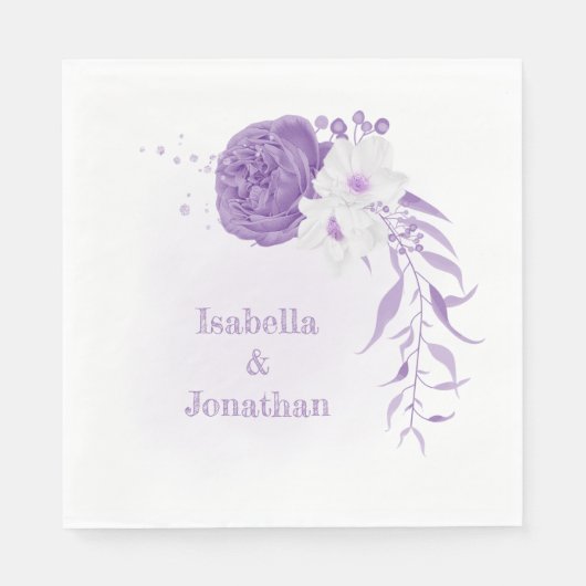 Serviette En Papier mariage romantique blanc & violet (Devant)