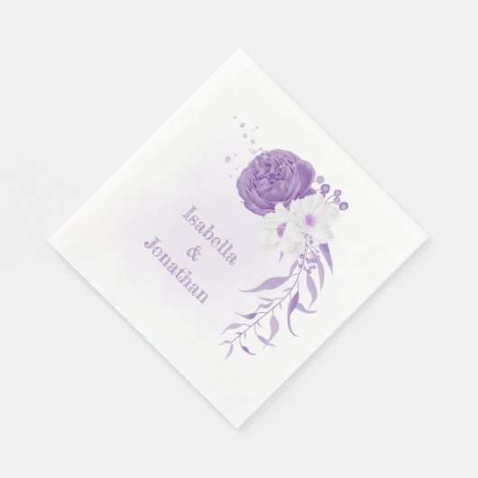 Serviette En Papier mariage romantique blanc & violet (Coin)