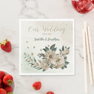 Serviette En Papier mariage romantique champagne fleurs verdure