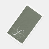 Serviette En Papier Mariage Romantique Écriture Vert Sauge Initiale  (Coin)