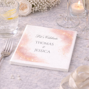 Serviette En Papier Mariage Romantique Élégance Pailletée Or Rosé