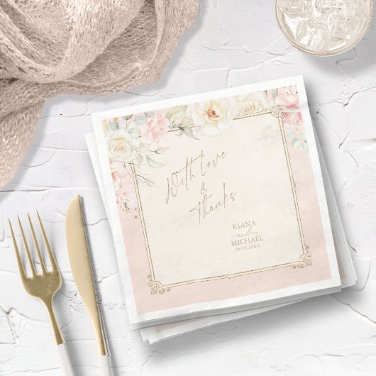 Serviette En Papier Mariage romantique français Floral Frame Blush ID8